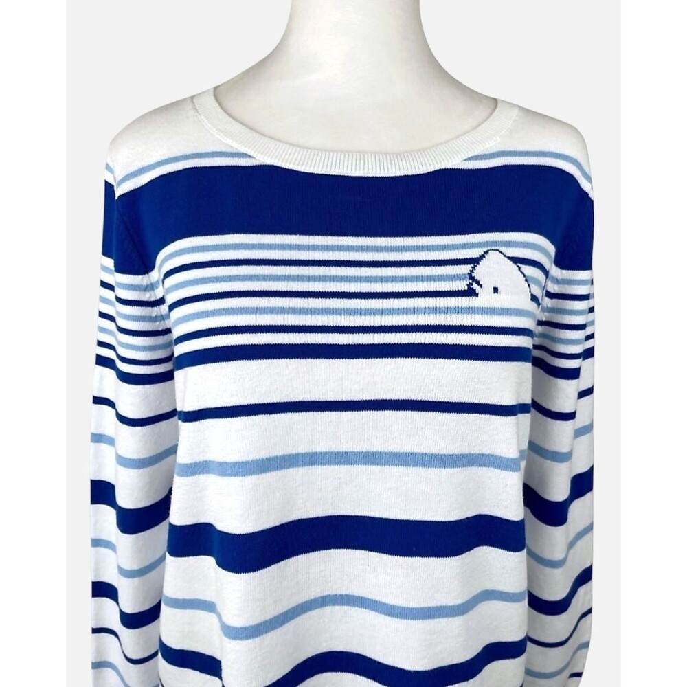 Talbots Nautical Stripe Cotton Whale Sweater Coastal Preppy LP